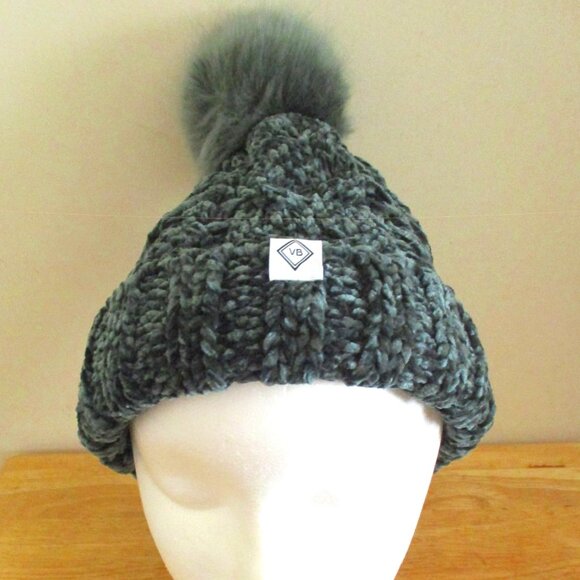 Vera Bradley SOFT Knit Chenille Pom Pom Beanie Hat. Green - Picture 1 of 11
